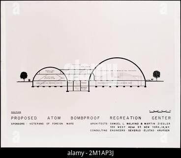 Die VFW schlug Atom Bombproof Recreation Center vor, Unterkünfte, Architekturzeichnungen, Zivilschutz. Aufzeichnungen des Amtes für Zivilschutz und Mobilisierung der Verteidigung Stockfoto