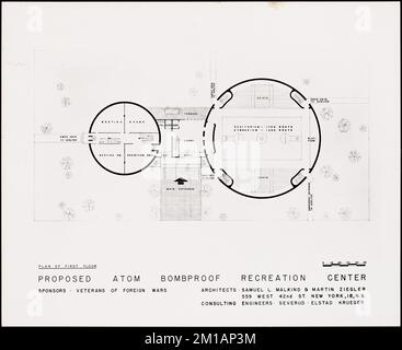 Die VFW schlug Atom Bombproof Recreation Center vor, Unterkünfte, Architekturzeichnungen, Zivilschutz. Aufzeichnungen des Amtes für Zivilschutz und Mobilisierung der Verteidigung Stockfoto