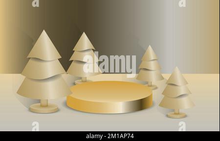 Abstrakte minimale Modellszene. Geometrie Podiumform für die Präsentation kosmetischer Produkte und Waren. Tischsockel, Plattform. winterweihnachtsgold Stock Vektor