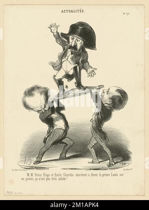 Victor Hugo et Emile Girardin cherchent a élever le Prince Louis... , Kaiser, Journalisten, Politiker, Autoren, Napoleon III., Kaiser der Franzosen, 1808-1873, Girardin, Emile de, 1806-1881, Hugo, Victor, 1802-1885. Honoré Daumier (1808-1879). Lithografien Stockfoto