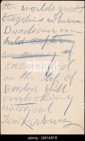 Autogrammnotiz, Bredon's Norton, Worcestershire, eng?, ungefähr 1901-1927, Feministinnen, Usa, Suffragisten. Victoria Woodhull Martin Papers Stockfoto