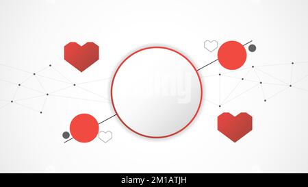 Abstrakter Herzhintergrund mit weißem rotem Kreis. Technologie mit Line Digital, dna, Red Heart, Dot, Hi-Tech, Grau, Wissenschaft, Vektor. Circle Tech Stock Vektor