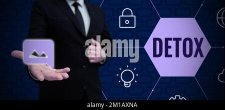 Text zeigt Inspiration Detox. Geschäftsidee Moment für Diät Ernährung Gesundheit Suchtbehandlung Reinigung Stockfoto