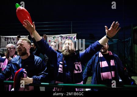 Dulwich Hamlet, Frauenanhängerinnen, „Pepper Army“, die ihre Mannschaft anfeuern Stockfoto