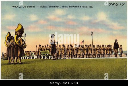 WAACs auf Parade, WAAC-Trainingszentrum, Daytona Beach, Florida, Militäreinrichtungen, Tichnor Brothers Collection, Postkarten der Vereinigten Staaten Stockfoto