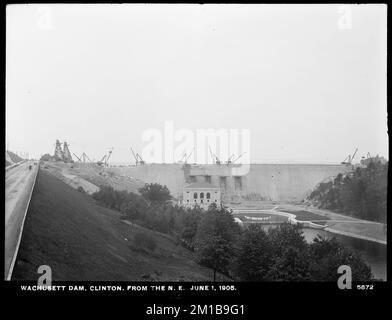 Wachusett Dam, aus dem Nordosten, Clinton, Mass., Juni 1, 1905 , Wasserwerke, Dämme, Baustellen Stockfoto