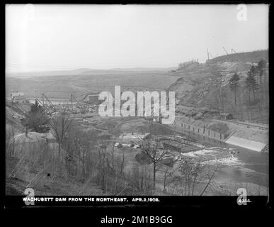 Wachusett Dam, aus Nordosten, Clinton, Mass., April 2, 1903 , Wasserwerke, Dämme, Baustellen Stockfoto