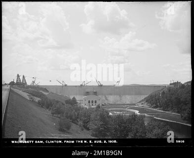 Wachusett Dam, aus dem Nordosten, Clinton, Mass., August 2, 1905 , Wasserwerke, Dämme, Baustellen Stockfoto