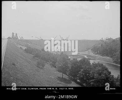 Wachusett Dam, aus Nordosten, Clinton, Mass., 3. Juli, 1905 , Wasserwerke, Dämme, Baustellen Stockfoto