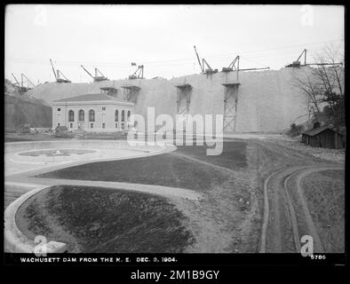 Wachusett Dam, aus dem Nordosten, Clinton, Mass., 3. Dezember, 1904 , Wasserwerke, Dämme, Baustellen Stockfoto