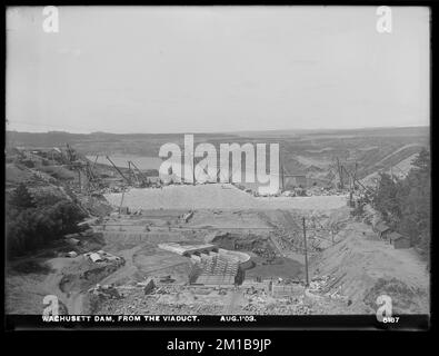 Wachusett Dam, vom Viadukt, Clinton, Mass., Aug. 1, 1903 , Wasserwerke, Dämme, Baustellen Stockfoto