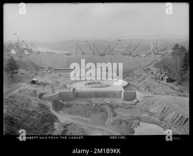 Wachusett Dam, vom Viadukt, Clinton, Mass., 1. Dezember, 1903 , Wasserwerke, Dämme, Baustellen Stockfoto