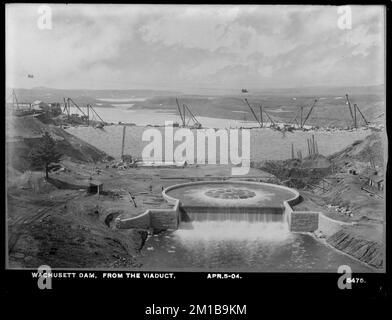 Wachusett Dam, vom Viadukt, Clinton, Mass., April 5, 1904 , Wasserwerke, Dämme, Baustellen Stockfoto