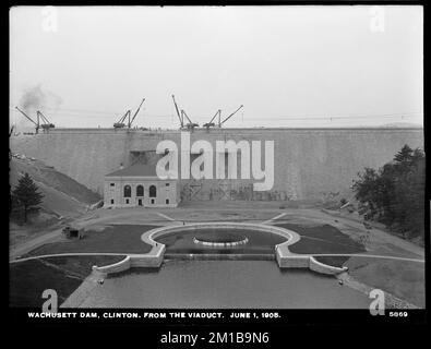 Wachusett Dam, vom Viadukt, Clinton, Mass., Juni 1, 1905 , Wasserwerke, Dämme, Baustellen Stockfoto