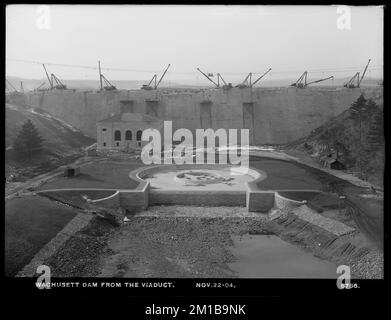 Wachusett Dam, vom Viadukt, Clinton, Mass., November 22, 1904 , Wasserwerke, Dämme, Baustellen Stockfoto