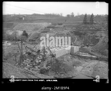 Wachusett Dam, from the West, Clinton, Mass., April 6, 1903 , Wasserwerke, Dämme, Baustellen Stockfoto