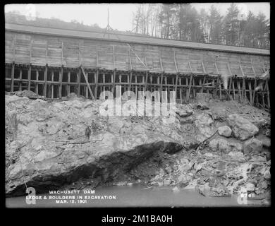 Wachusett Dam, Sims and Boulders in the Excavation, Clinton, Mass., 12. März 1901 Wasserwerke, Dämme, Baustellen Stockfoto