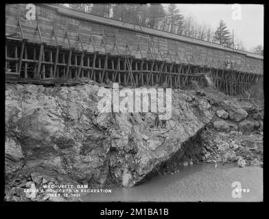 Wachusett Dam, Sims and Boulders in the Excavation, Clinton, Mass., 12. März 1901 Wasserwerke, Dämme, Baustellen Stockfoto