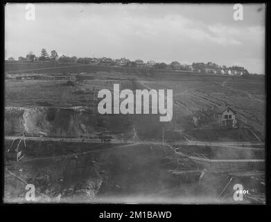 Wachusett Dam, Panoramablick, von Westen, Clinton, Massachusetts, 1. November 1900, Wasserwerke, Dämme, Baustellen Stockfoto