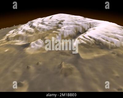 Dieses erste dreidimensionale Bild des Mars Nordpols ermöglicht Wissenschaftlern, das Volumen der Schutzkappe Wassereis mit bisher unerreichter Präzision zu schätzen und seine Variationen der Oberflächen und die Höhe der Wolken in der Region zum ersten Mal zu studieren. Rund 2,6 Millionen dieser Laser-Puls-Messungen wurden in einem topographischen Raster des Nordpols mit einer räumlichen Auflösung von 0,6 Meilen (1 km) und eine vertikale Genauigkeit von 15-90 (5-30 Metern) montiert. Der principal Investigator für MOLA ist Dr. David E. Smith von Goddard. Die MOLA-Instrument wurde entworfen und gebaut von der Laser-Rem Stockfoto