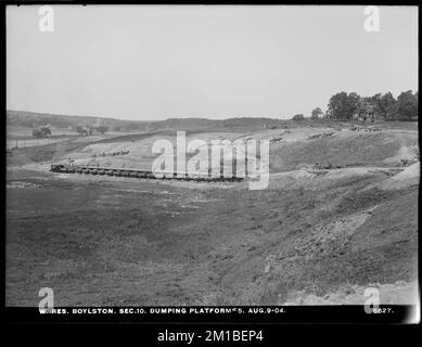 Wachusett Reservoir, Dumping Platform No. 5, Section 10, Boylston, Mass., August 9, 1904 , Wasserwerke, Reservoirs, Wasserverteilungsstrukturen, Baustellen Stockfoto