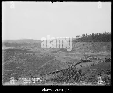 Wachusett Reservoir, Dumping Platform No. 17, Section 6, Boylston, Mass., August 9, 1901 , Wasserwerke, Reservoirs, Wasserverteilungsstrukturen, Baustellen Stockfoto