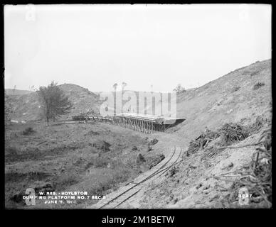 Wachusett Reservoir, Dumping Platform No. 7, Section 6, Boylston, Mass., Juni 11, 1900 , Wasserwerke, Reservoirs, Wasserverteilungsstrukturen, Baustellen Stockfoto