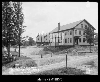 Wachusett Reservoir, Standortwahl Worcester Street, südlich von Prospect Street, West Boylston, Massachusetts, 26. August 1902 Wasserwerke, Reservoirs, Wasserverteilungsstrukturen, Baustellen, kommerzielle Funktion, Kennzeichnungsschilder Stockfoto