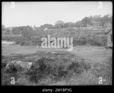 Wachusett Reservoir, Umzug Worcester Street, Ort der West Boylston Kreuzung, nach Nordwesten blickend, West Boylston, Massachusetts, 17. Okt. 1902 , Wasserwerke, Reservoirs, Wasserverteilungsstrukturen, Baustellen Stockfoto