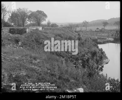 Wachusett Reservoir, Umzug Worcester Street, Ort der West Boylston Kreuzung, südöstlich, West Boylston, Massachusetts, 17. Oktober, 1902 , Wasserwerke, Reservoirs, Wasserverteilungsstrukturen, Baustellen Stockfoto