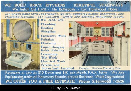 Wir bauen Ziegelküchen, wunderschöne Treppen, kommerzielle Einrichtungen, Tichnor Brothers Collection, Postkarten der Vereinigten Staaten Stockfoto