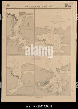 Westindischen Inseln, Häfen an der Nordküste Kubas : aus den auf 1883 korrigierten Erhebungen der spanischen Regierung , Seekarten, Kuba, Samá Bay, Seekarten, Kuba, Yaguaneque Bay, Seekarten, Kuba, Cananova Bay, Seekarten, Kuba, Naranjo Bay, Samá Bay Kuba, Karten, Yaguaneque Bay Kuba, Karten, Cananova Bay Kuba, Karten, Naranjo Bay Kuba, Karten Norman B. Leventhal Kartenzentrum Sammlung Stockfoto