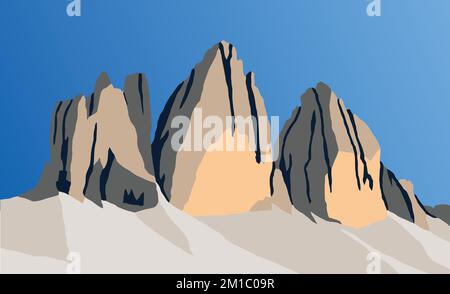 vektordarstellung Tre cime di Lavaredo mit blauem Himmel, Dolomiten, Italien Stock Vektor