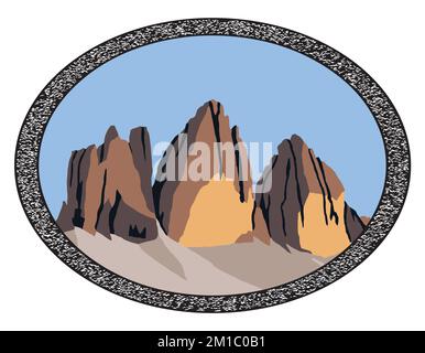 vektordarstellung Tre cime di Lavaredo in der Ellipse, Dolomiten, Italien Stock Vektor