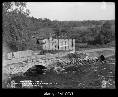 Weston Aqueduct, Sektion 1, stromabwärts vom Sudbury Dam, Southborough, Mass., 24. Juni 1902, Wasserwerke, Aquädukte, Baustellen Stockfoto