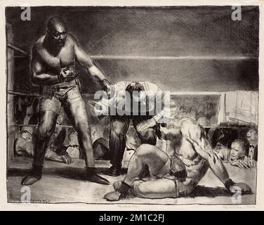 Die weiße Hoffnung, Boxen, Boxer, Sportzuschauer, Jeffries, James J., 1875-1953, Johnson, Jack, 1878-1946. George Bellows (1882-1925). Ausdrucke und Zeichnungen Stockfoto