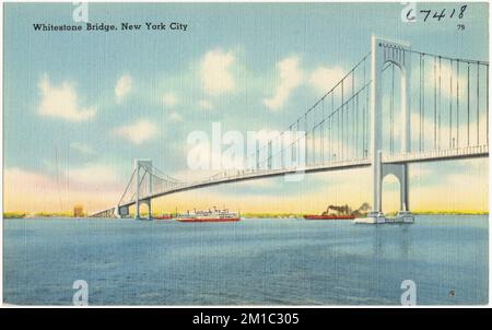 Whitestone Bridge, New York City, Bridges, Rivers, Tichnor Brothers Collection, Postkarten der Vereinigten Staaten Stockfoto