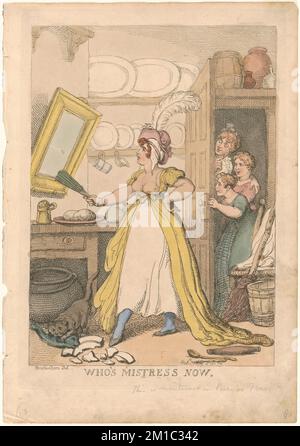 Wer ist jetzt Herrin, Kleidung und Kleidung, Lauschen, Katzen. Thomas Rowlandson (1756-1827). Ausdrucke und Zeichnungen Stockfoto