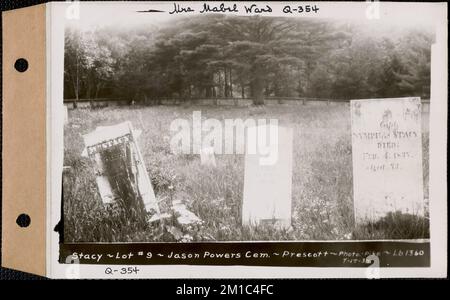 William Stacy, Salome Stacy, Nymphas Stacy, Jason Powers Cemetery, Posten 9, Prescott, Mass., 17. Juli 1934 : Frau Mabel ward, Q-354 , Wasserwerke, Reservoirs, Wasserverteilungsstrukturen, Immobilien, Friedhöfe Stockfoto