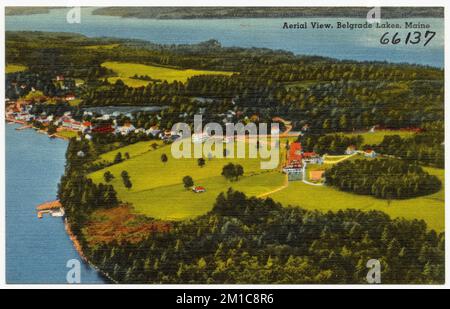 Luftaufnahme, Belgrade Lakes, Maine, Lakes & Ponds, Cities & Towns, Tichnor Brothers Collection, Postkarten der Vereinigten Staaten Stockfoto