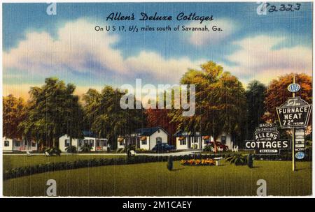 Allen's Deluxe Cottages auf der U. S. 17, 6 1/2 Meilen südlich von Savannah, Georgia , Hütten, Tichnor Brothers Collection, Postkarten der Vereinigten Staaten Stockfoto