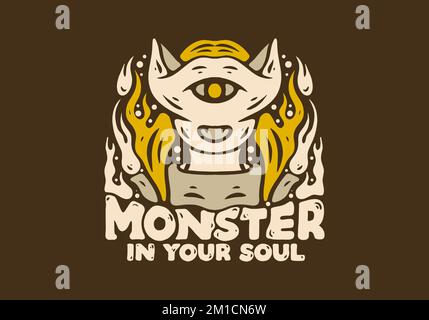 The illustration drawing of monster face with one eye Stock Vektor