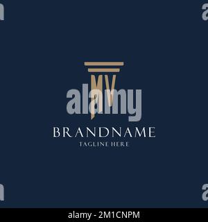 MV ursprüngliches Monogramm-Logo für Anwaltskanzlei, Anwalt, Fürsprecher von Säulen-Design-Ideen Stock Vektor