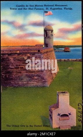 Castillo de San Marcos National Monument, Turm und Hot-Shot-Ofen, St. Augustine, Florida, die älteste Stadt der Vereinigten Staaten, Denkmäler und Gedenkstätten, Tichnor Brothers Collection, Postkarten der Vereinigten Staaten Stockfoto