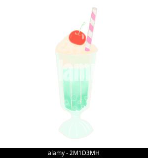 Handgezeichnete, süße, isolierte ClipArt-Illustration von grüner Creme Soda Stock Vektor