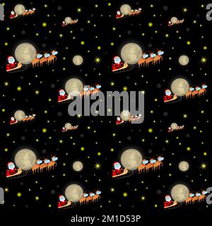 Nahtloser Hintergrund zu Weihnachten 2020. Weihnachtsmann und Rentiere mit Gesichtsmasken. Vektordarstellung. Stock Vektor