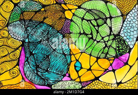 Mehrfarbige Aquarellabstraktion. Heller Hintergrund. Illustration. Handgefertigtes Malen. Handgezogener Innenbeutel. Stockfoto