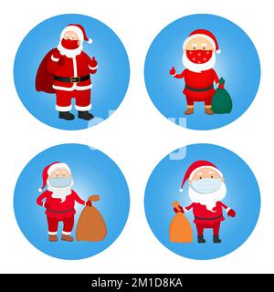 Set mit Weihnachtsmann-Ikonen. Symbolik Neujahr 2021. Vektordarstellung. Stock Vektor