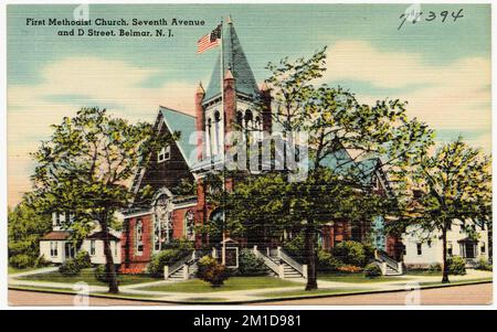 First Methodist Church, Seventh Avenue and D Street, Belmar, N. J. , Churches, Tichnor Brothers Collection, Postkarten der Vereinigten Staaten Stockfoto