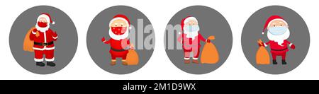 Der Weihnachtsmann mit Gesichtsmaske. Symbolgruppe. Vektordarstellung. Stock Vektor